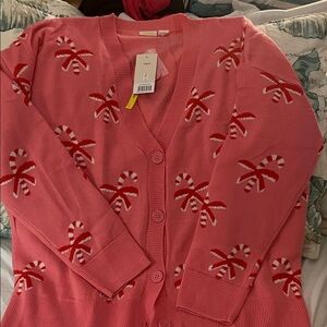 Charming Pink Cardigan with Candy Cane Design